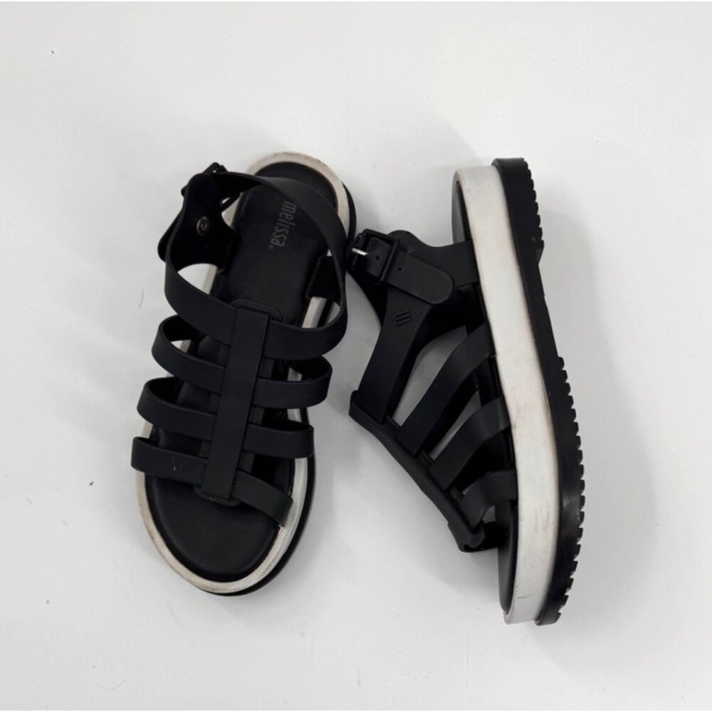 Melissa Flox Flatform Black Strappy Platform Sandals Size 7